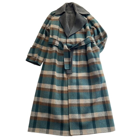 MOS Edition Coat in Blue Cream Brown Plaid - Picture 1 of 5